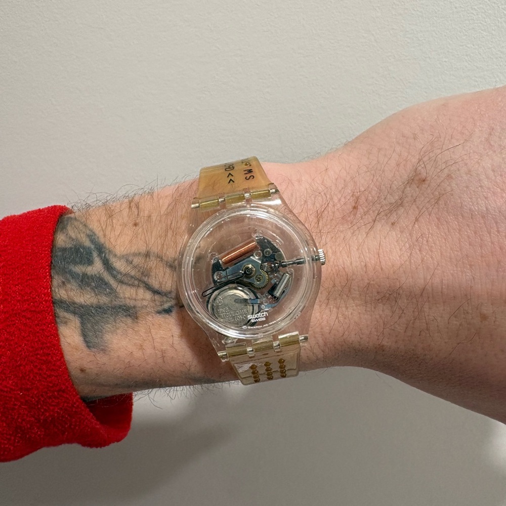 Vintage Swatch Transparent Watch Has Battery Works Original Case Worn